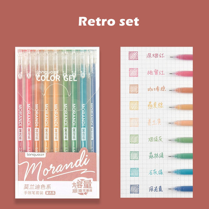 9pcs Morandi Gel Pens Set Multi Color