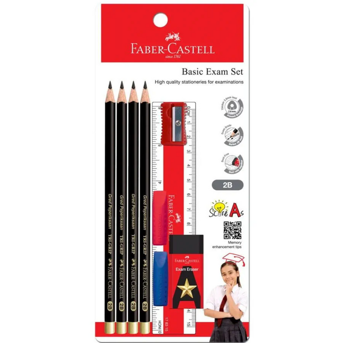 Faber-Castell Graphite Pencil Tri-Grip 2B Basic Exam Set Card