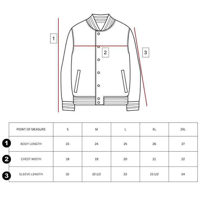 SRI-8010-U - UNISEX VARSITY JACKET WITH CONTRAST SLEEVES AND BUTTONS, WITH LEFT CHEST CHENILLE PATCH AND STRIPED DETAILING IN RIBBED KNIT NECK AND CUFFS