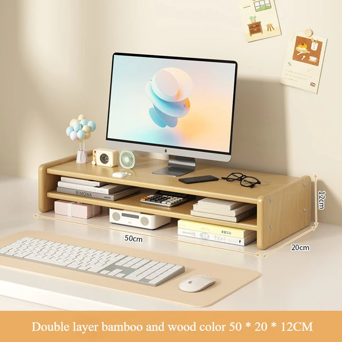 Desktop workstation computer height stand, home office desktop storage rack with drawers, monitor pad, and stand