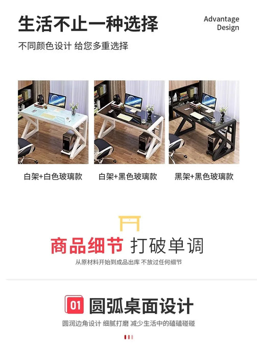 Desktop Computer Desk, Desk, Student Home, Bedroom Tempered Glass Gaming Table, Workbench