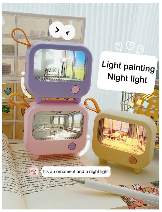 TV Painting Night Light Led Cute Child Learning Table Lamp Room Home Decoration Atmosphere Lighting Mini Desktop Birthday Gift