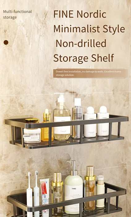 No-Drill Wall Shelf, Heavy-Duty Waterproof Shower Organizer. Easy Adhesive Install, Space-Saving Bathroom Storage.