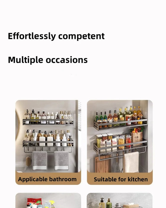 Shower Corner Shelf Without Drilling Aluminum Bathroom Shelf With Towel Bar Shampoo Holder Toilet Rack Bathroom Accessories