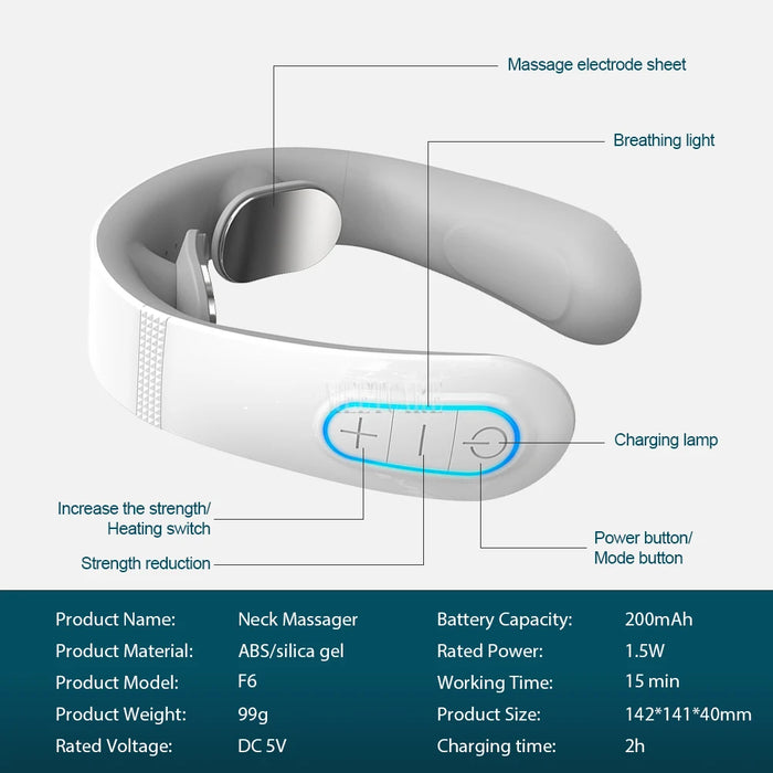 Pulse Neck Massager Electric Smart Cervical Massagers TENS Pain Muscle Kneading Massage