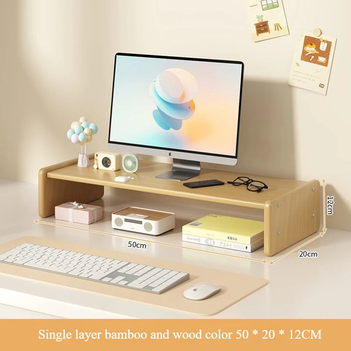 Desktop workstation computer height stand, home office desktop storage rack with drawers, monitor pad, and stand