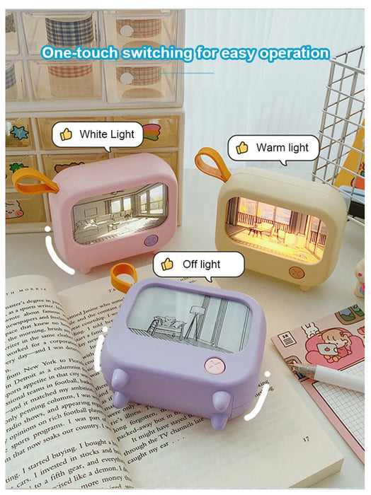 TV Painting Night Light Led Cute Child Learning Table Lamp Room Home Decoration Atmosphere Lighting Mini Desktop Birthday Gift