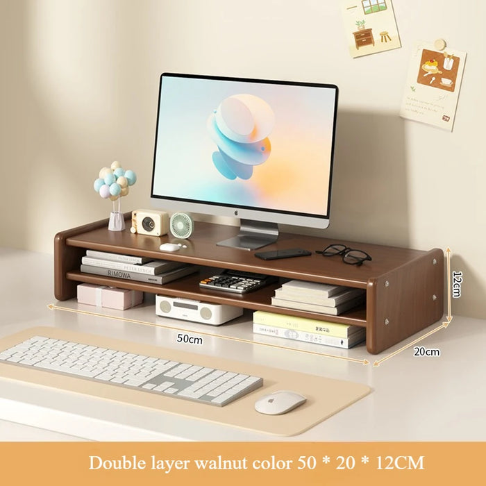 Desktop workstation computer height stand, home office desktop storage rack with drawers, monitor pad, and stand