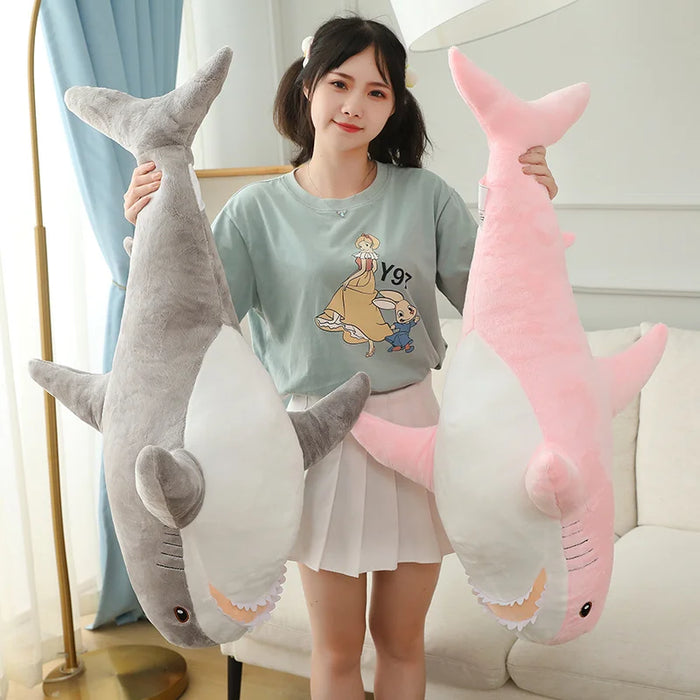 Simulated Shark Sea Creature Blue Pink Grey Fish Toy  Super soft Dolls Cartoon Pillow Bed Decor Birthday Gift for Girls Boys