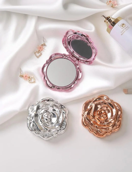 1PCS Portable Retro Rose Flower Mini Mirror Small Pocket Makeup Mirror Double Sided Hand Mirrors Compact Cosmetic Beauty Tool