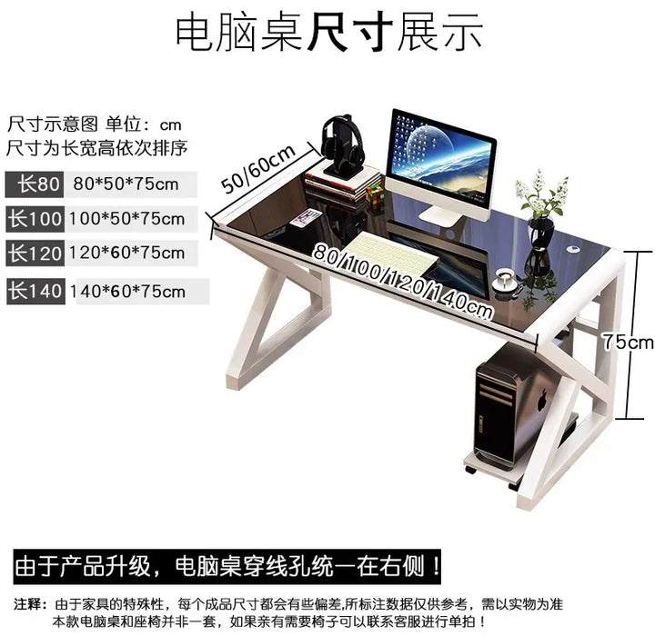 Desktop Computer Desk, Desk, Student Home, Bedroom Tempered Glass Gaming Table, Workbench