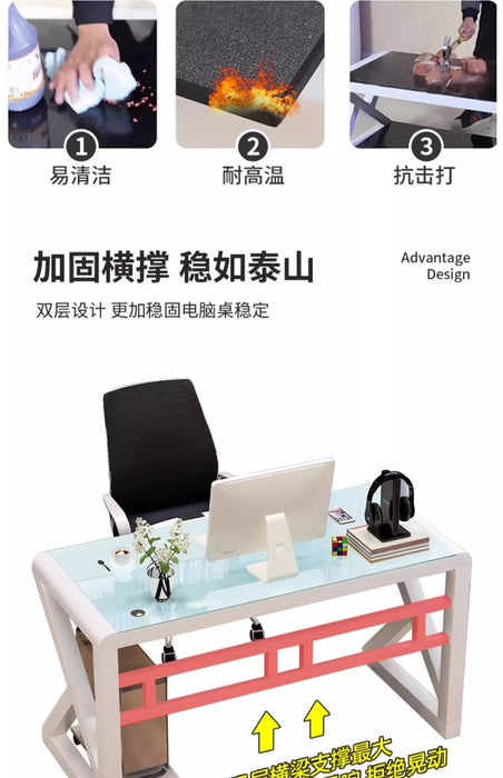 Desktop Computer Desk, Desk, Student Home, Bedroom Tempered Glass Gaming Table, Workbench