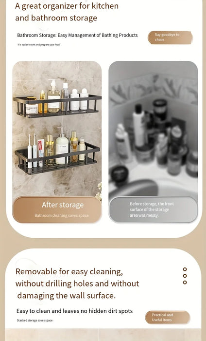 No-Drill Wall Shelf, Heavy-Duty Waterproof Shower Organizer. Easy Adhesive Install, Space-Saving Bathroom Storage.