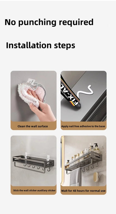 Shower Corner Shelf Without Drilling Aluminum Bathroom Shelf With Towel Bar Shampoo Holder Toilet Rack Bathroom Accessories
