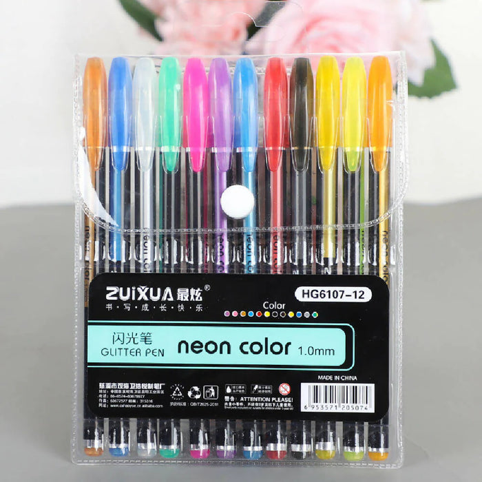 Zui Xua Neon Glitter Gel Ink Pen 12 Set