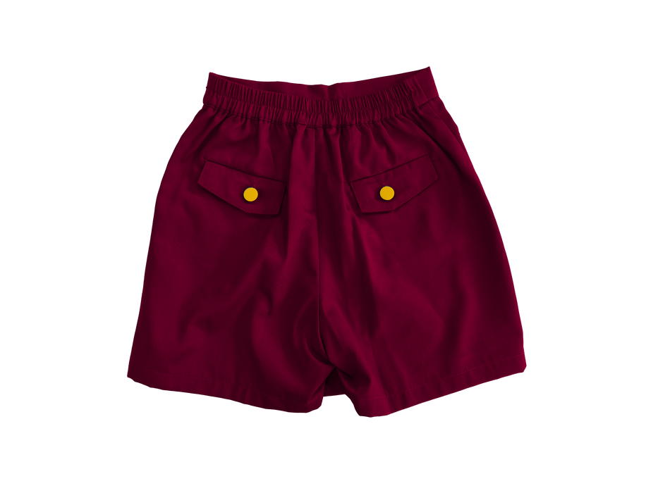 SRI-2013-G-GIRLS PRIMARY SKORT WITH CONTRAST BUTTON DETAILING AND BACK WAIST BAND EMBROIDERED PATCH APPLIQUE