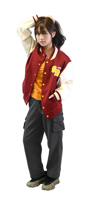 SRI-8010-U - UNISEX VARSITY JACKET WITH CONTRAST SLEEVES AND BUTTONS, WITH LEFT CHEST CHENILLE PATCH AND STRIPED DETAILING IN RIBBED KNIT NECK AND CUFFS