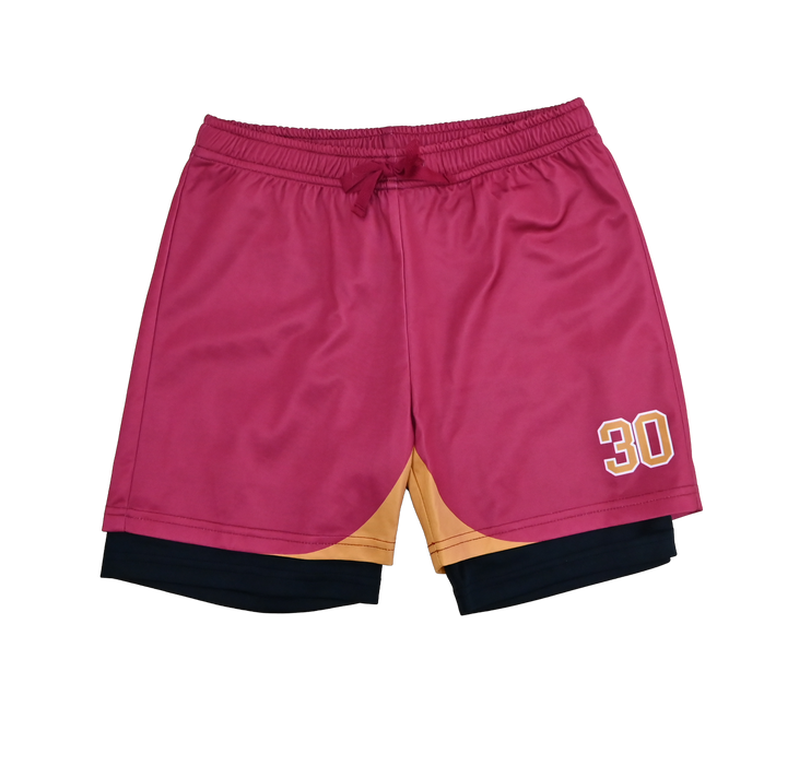 SRI-2011-B / SRI-2012-G SECONDARY ATHLETIC SHORTS WITH SELF COVERED ELASTIC AND PRINT - BURGUNDY