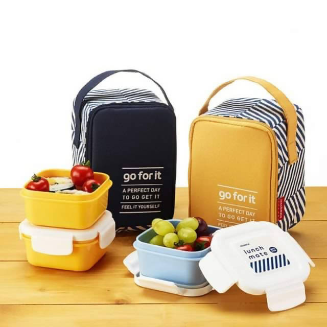 Komax Lunchmate Diet Lunch Box Set Bento Mini 3 Pcs/Tier with Bag Yellow / Navy