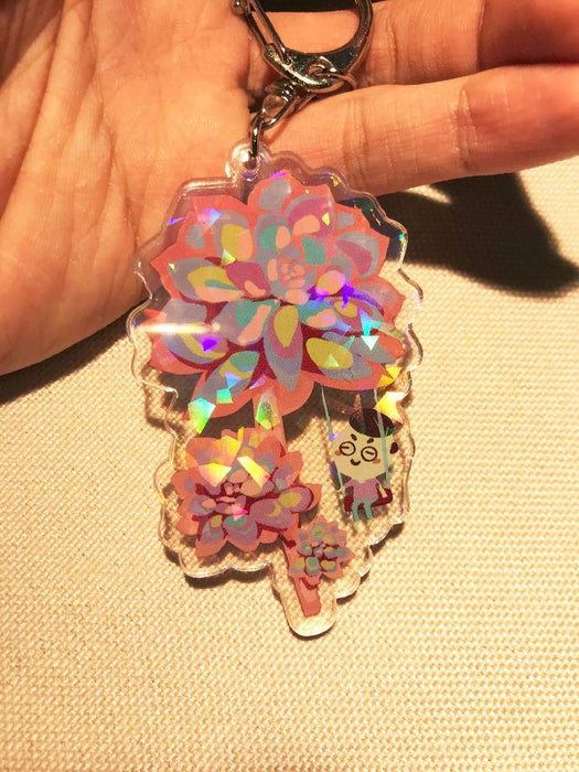 Graptoveria Succulent Holographic Keychain