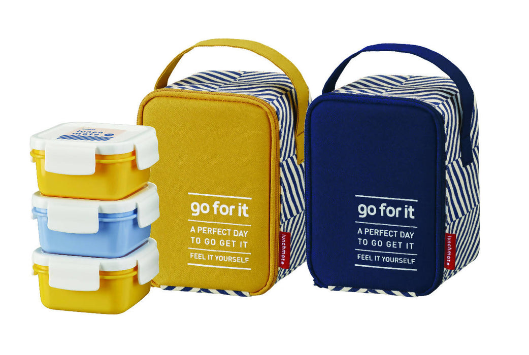 Komax Lunchmate Diet Lunch Box Set Bento Mini 3 Pcs/Tier with Bag Yellow / Navy