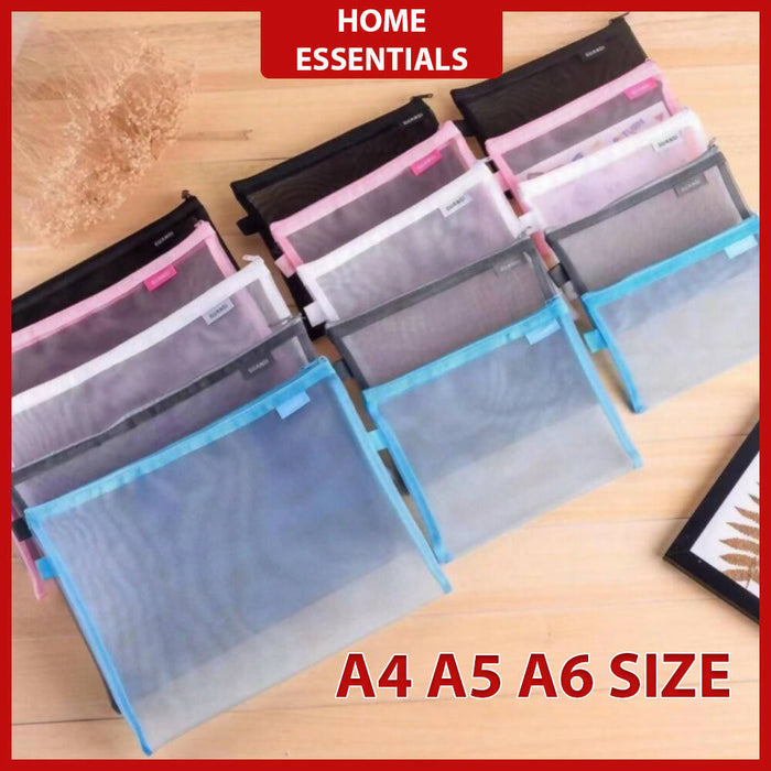 A4 A5 A6 large folder transparent mesh file for pen pencil case stationery office zip storage