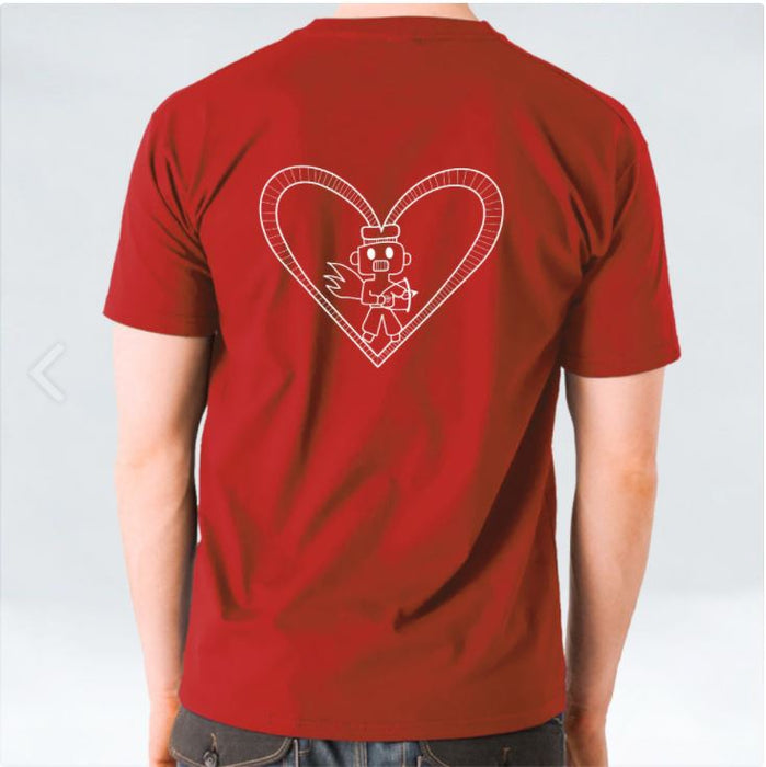 White Robot Heart Tshirt by Harith (12 y/o - designs on front & back)
