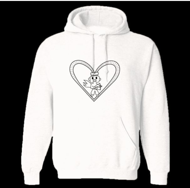 Robot Heart white hoodie by Harith,12 y/o (design on both sides)