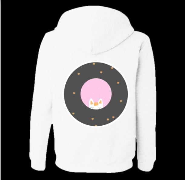 Valentine Cat white hoodie by Ariana,11 y/o (design on both sides)